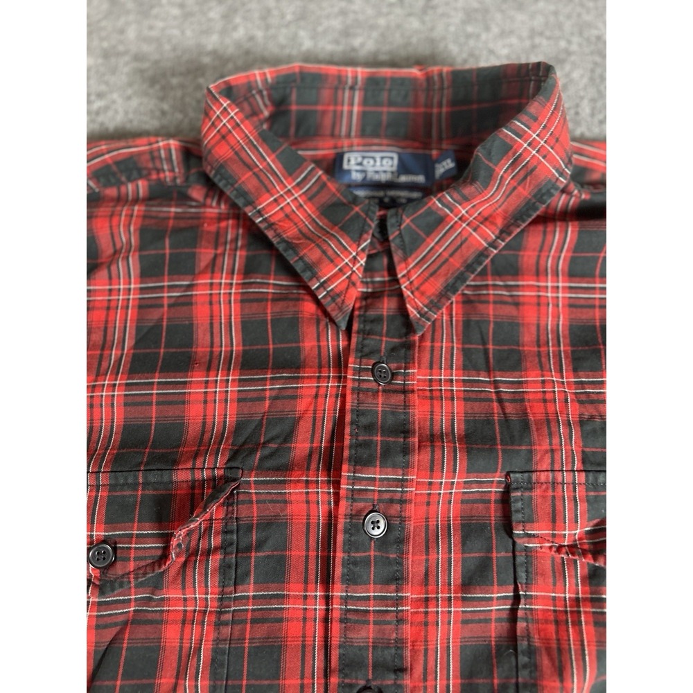 Polo Ralph Lauren Shirt Mens 2XL Red Black Plaid Woodsman Workshirt Long Sleeve‎